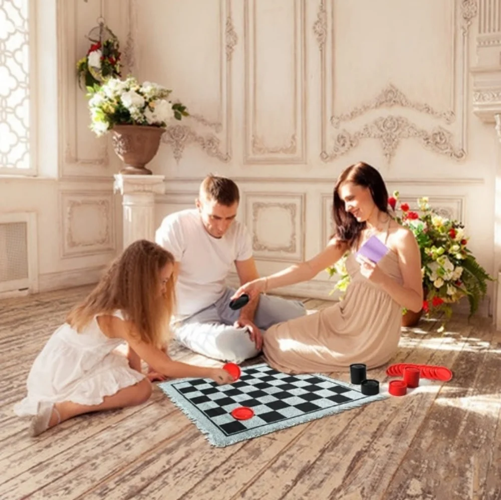 GIANT Checker Board Game Rug with Carrying Bag